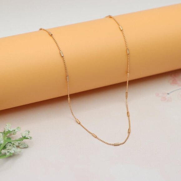 "Rose Gold Plated Beaded Necklace with Adjustable Chain, XPNL0200 - Picture 1 of 13